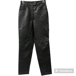 Lew Magram Collection Leather Pants High Rise Black Straight Leg